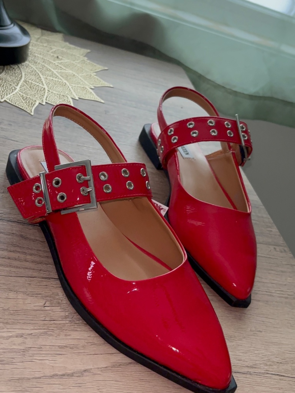 Steve Madden Red Patent Leather Mary Jane shoes with silver buckle